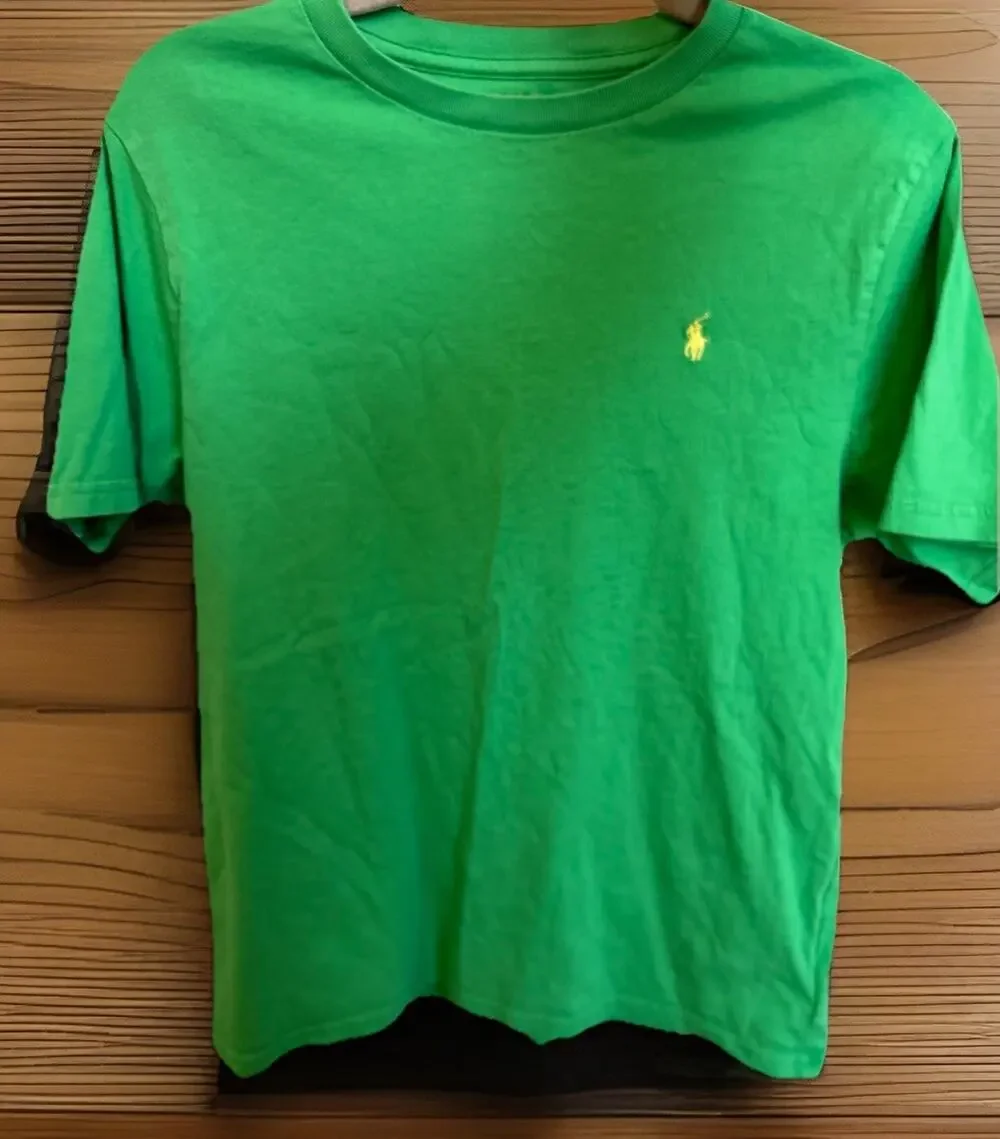 Polo Ralph Lauren Boys T-Shirt Green Large 14-16 Yellow Pony Short Sleeve Preppy
